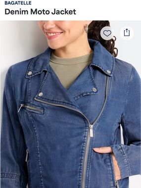 bagatelle Dark Blue Denim Moto Jacket with Zipper Details